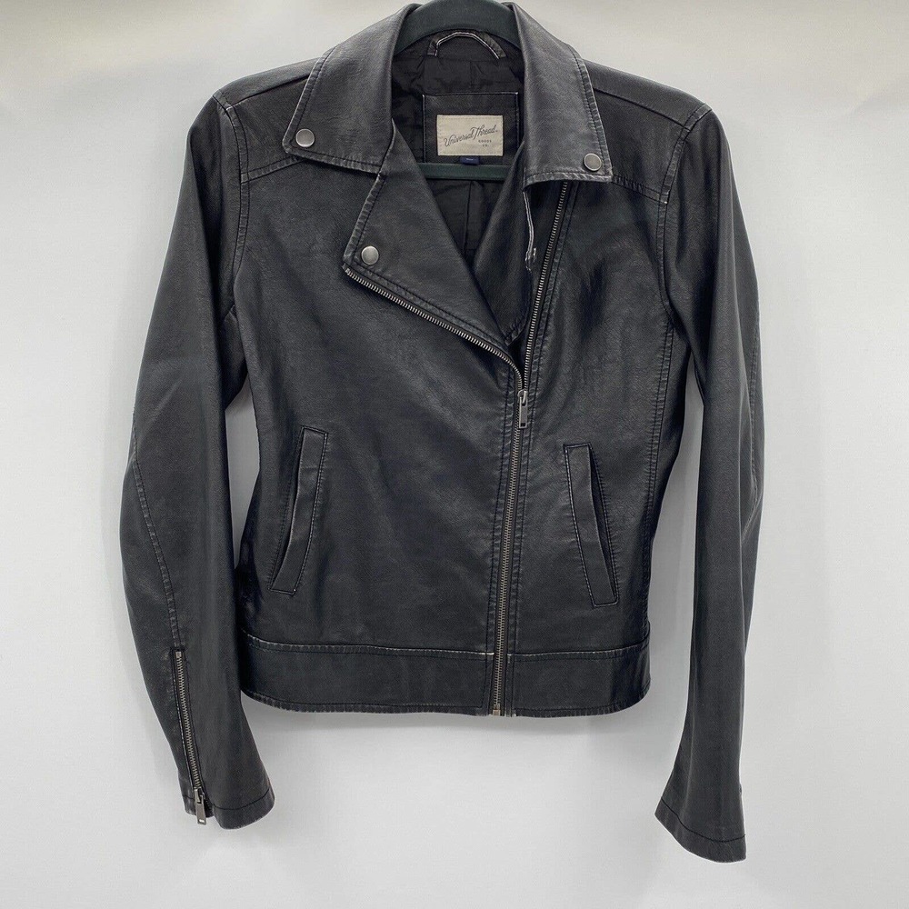 Universal Thread Faux Leather Motorcycle Moto Jacket Size XS Black Short Zipper